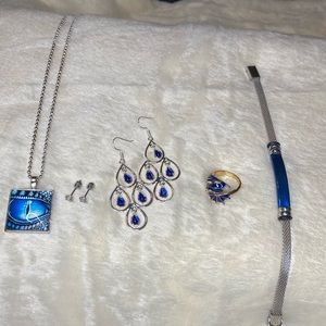 5 piece necklace, earring, bracelet and ring set - bundle